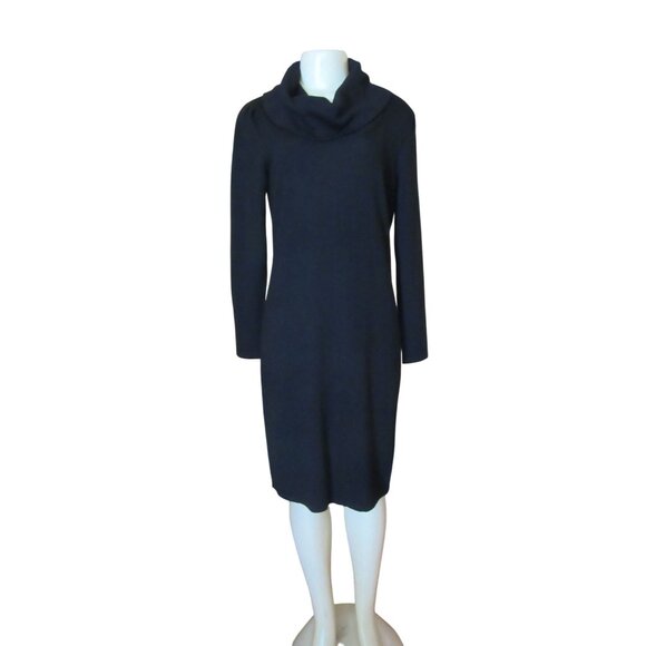 Kate Hill Merino Wool Black Sweater Dress Cowl Neck M - Picture 1 of 7